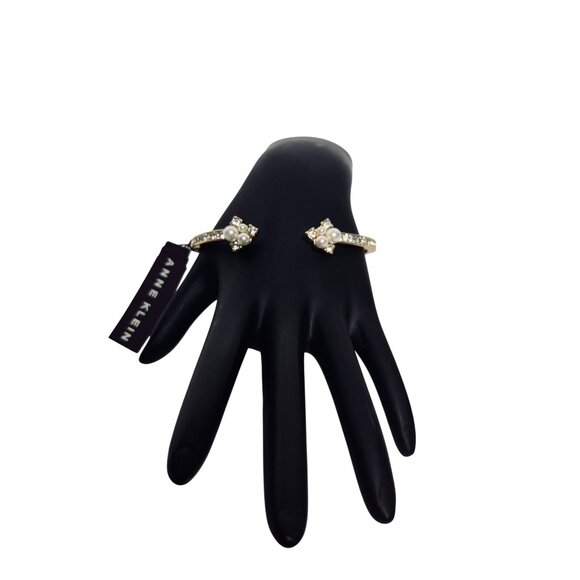 Anne Klein Jewelry - Anne Klein Gold Tone Faux Pearl And Clear Rhinestone Hinged Cuff Bracelet (6261)